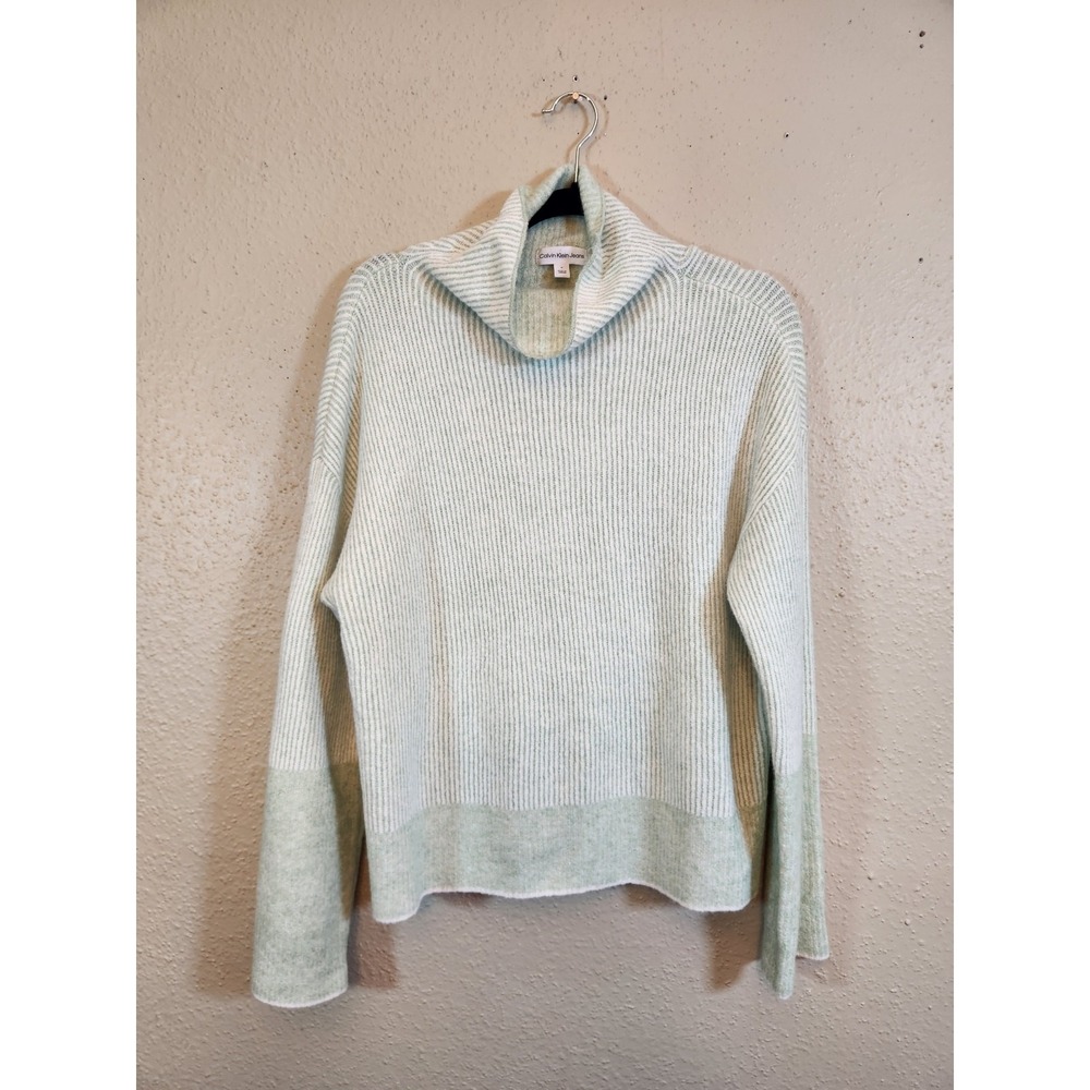 Calvin Klein Jeans Womens Medium‎ Light Green Turtleneck Ribbed Knit Sweater